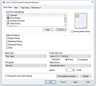 Canon : PIXMA Manuals : TS6000 series : Quick Setup tab Description